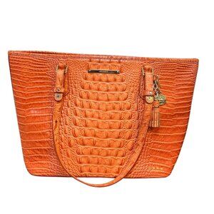 Brahmin Croc-Embossed Leather Tote Bag In Burnt Orange